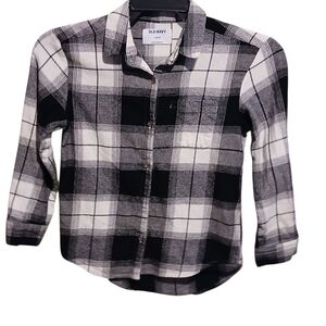 Old Navy Boys Black and White Plaid Flannel Shirt